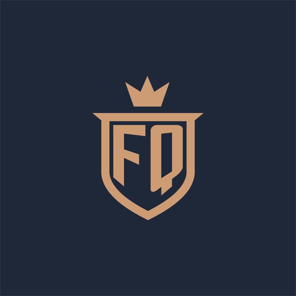FQ monogram initial logo with shield and crown style vector