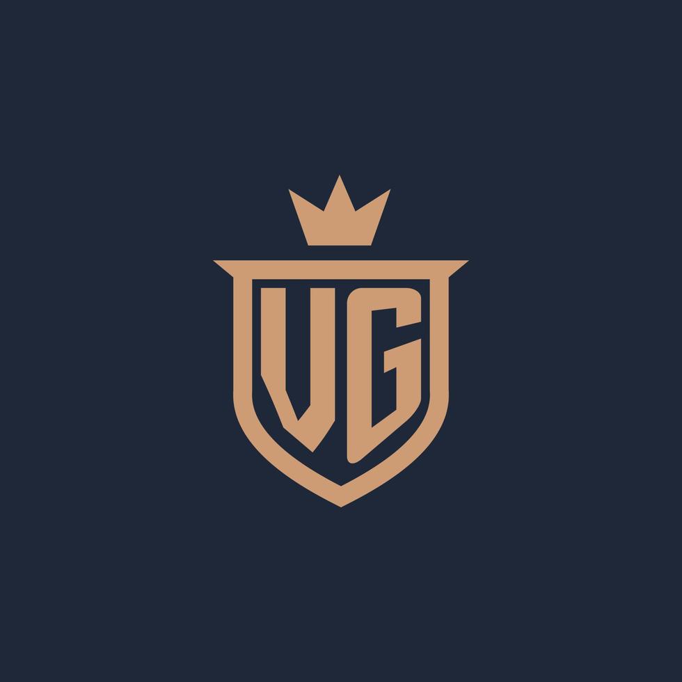 VG monogram initial logo with shield and crown style vector