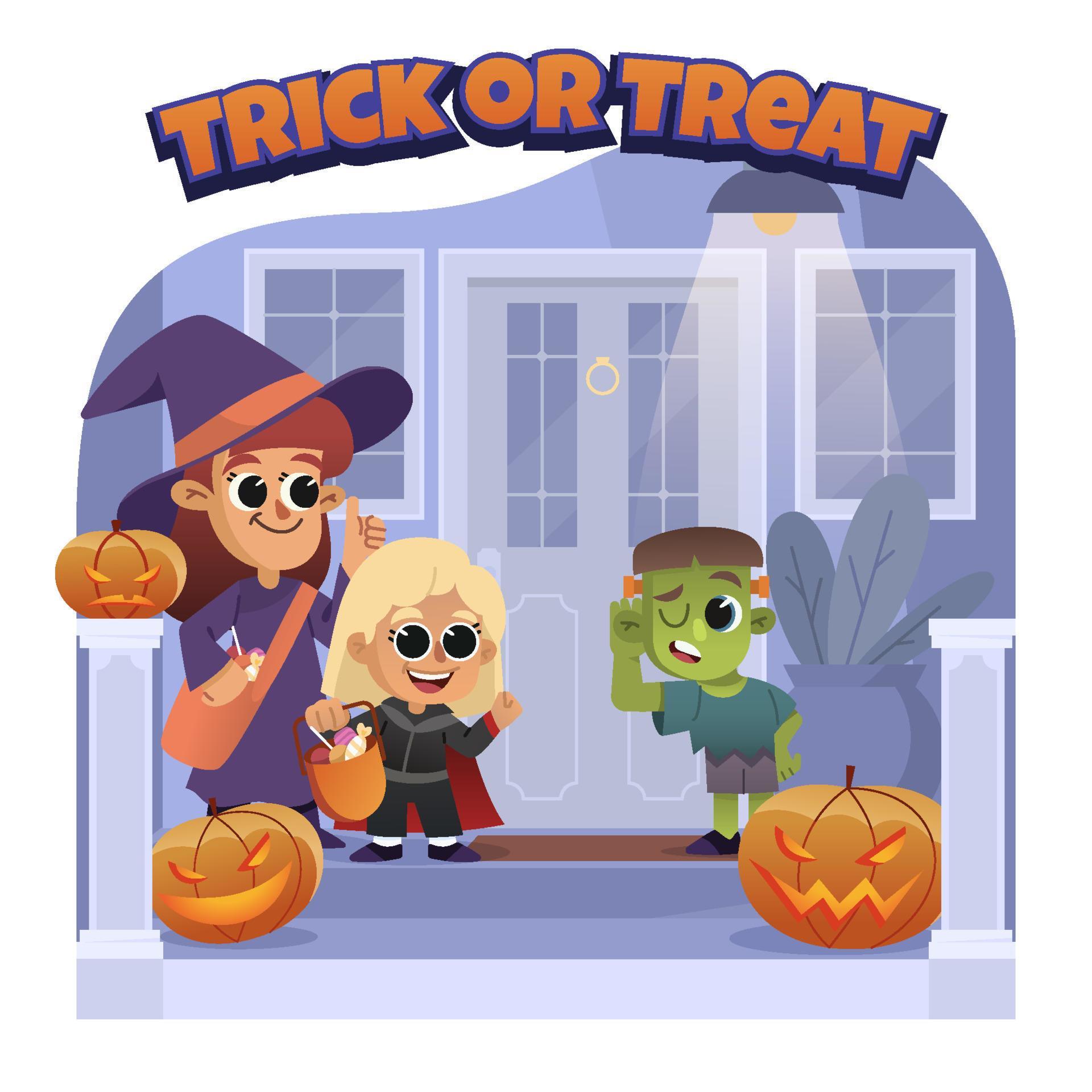 The Children Go Trick Or Treat On Halloween 11646309 Vector Art at Vecteezy