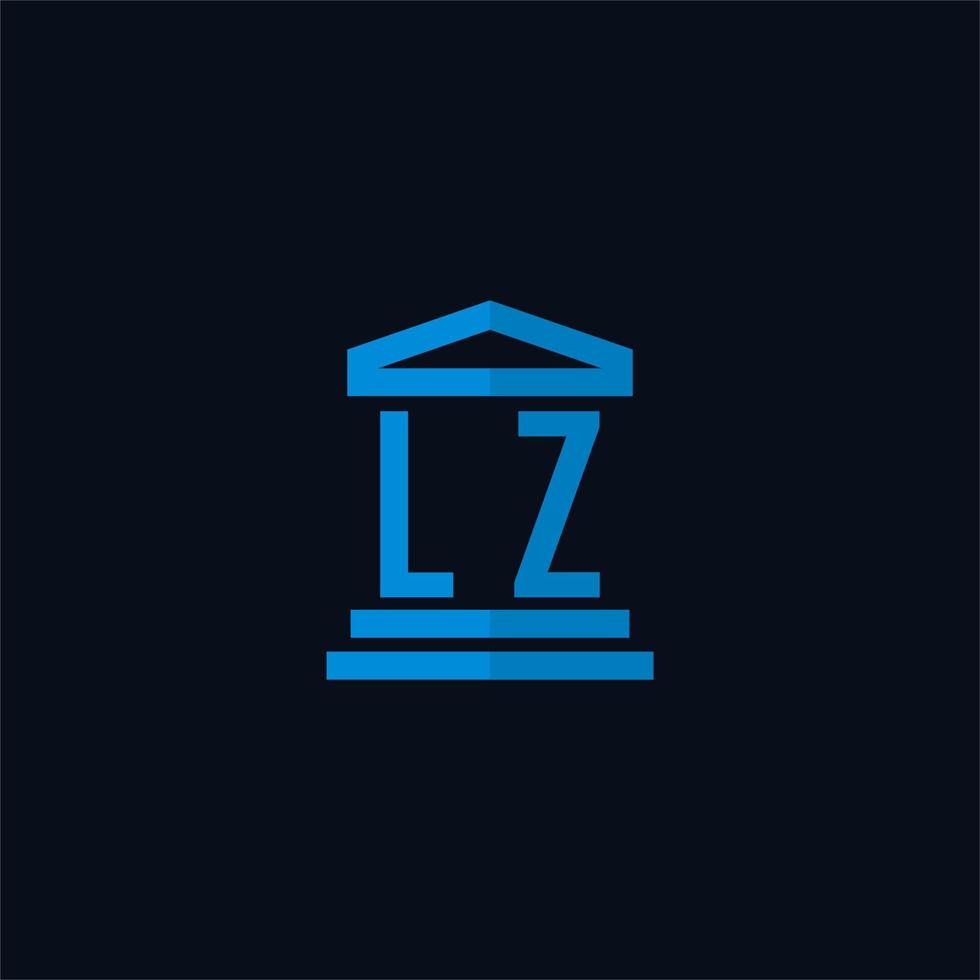 Monograma del logotipo inicial de lz con vector de diseño de icono de edificio de juzgado simple