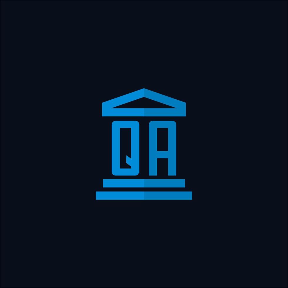 QA initial logo monogram with simple courthouse building icon design vector