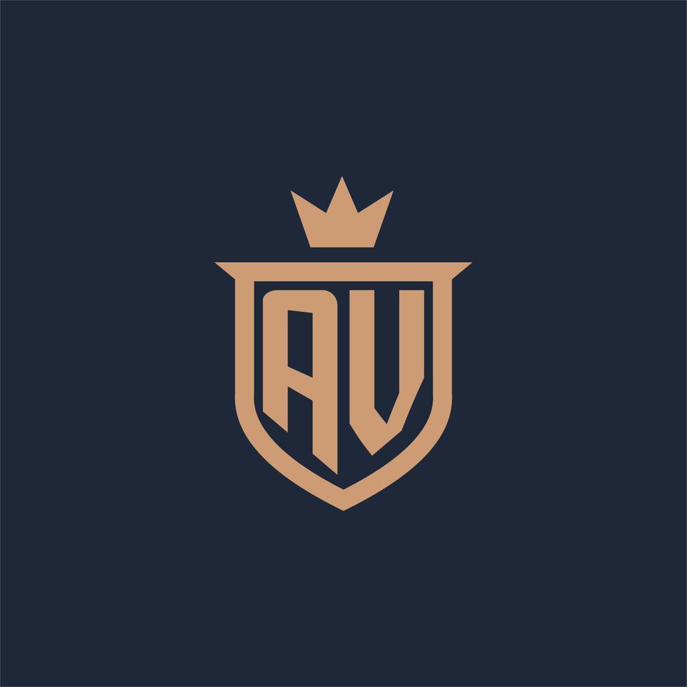 AV monogram initial logo with shield and crown style vector