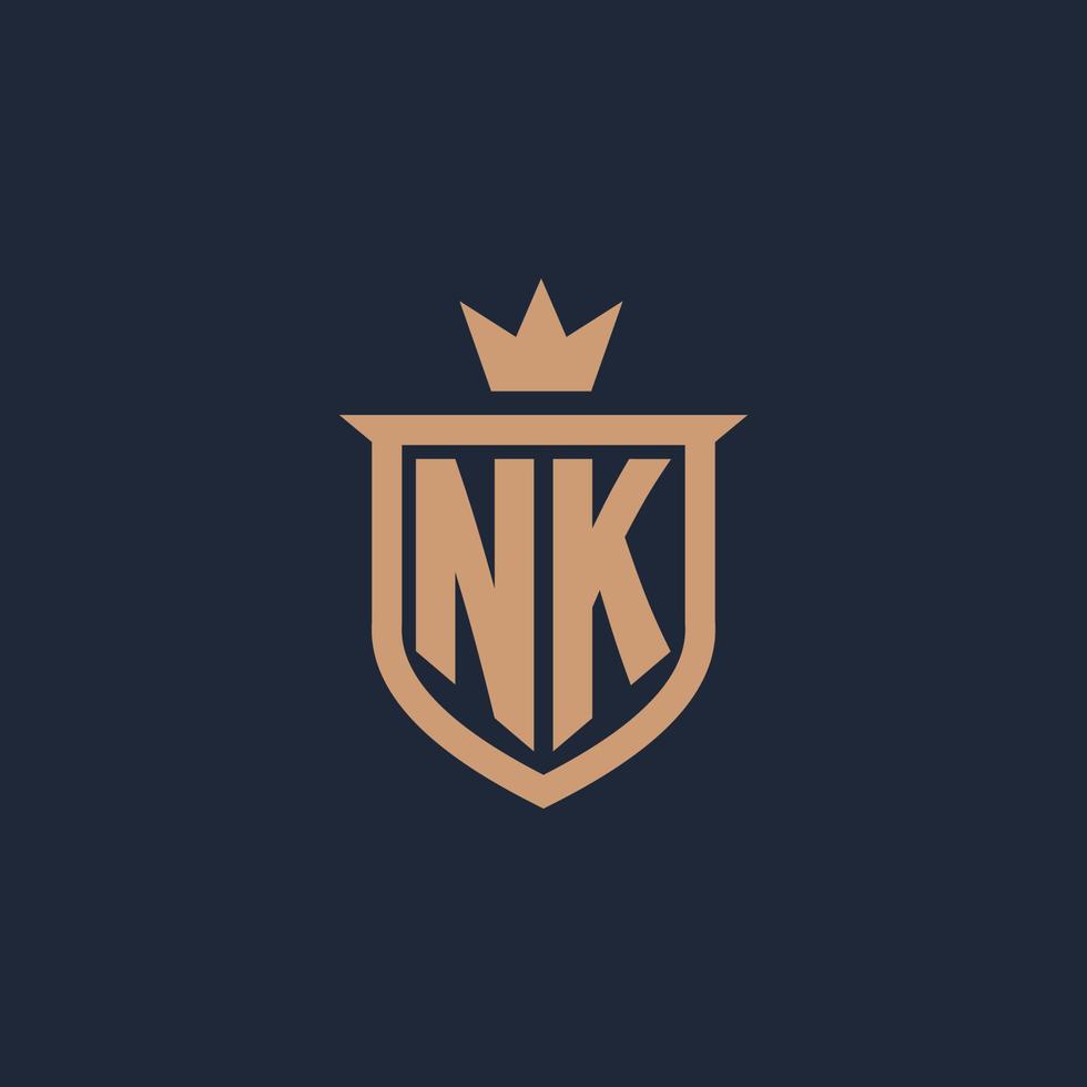 NK monogram initial logo with shield and crown style vector