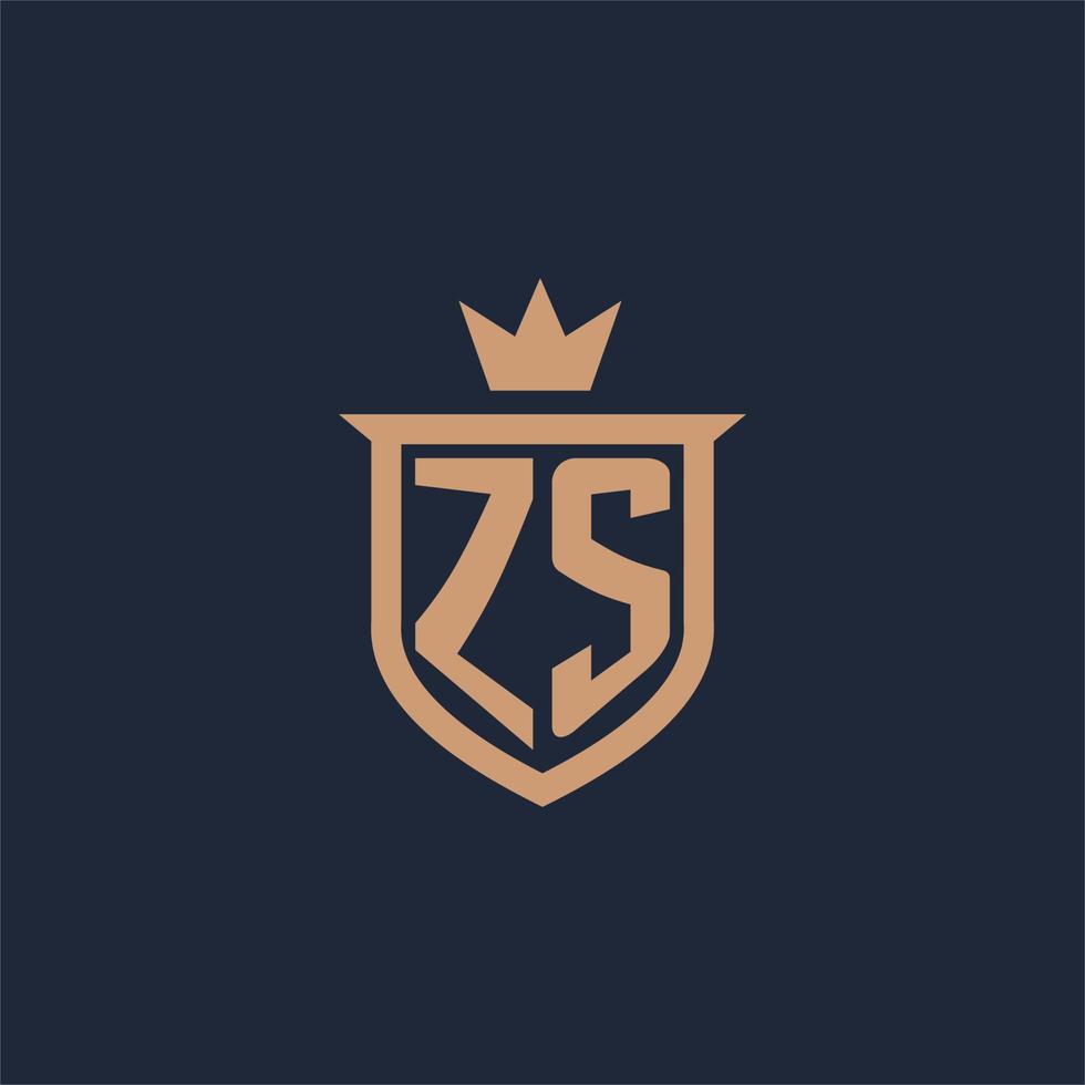 ZS monogram initial logo with shield and crown style vector