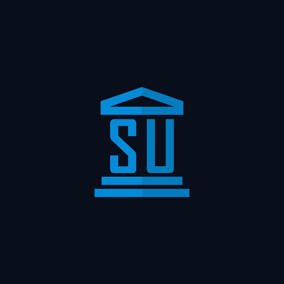 SU initial logo monogram with simple courthouse building icon design vector