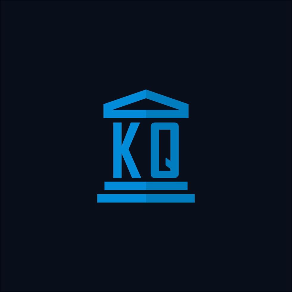 monograma del logotipo inicial de kq con vector de diseño de icono de edificio de juzgado simple