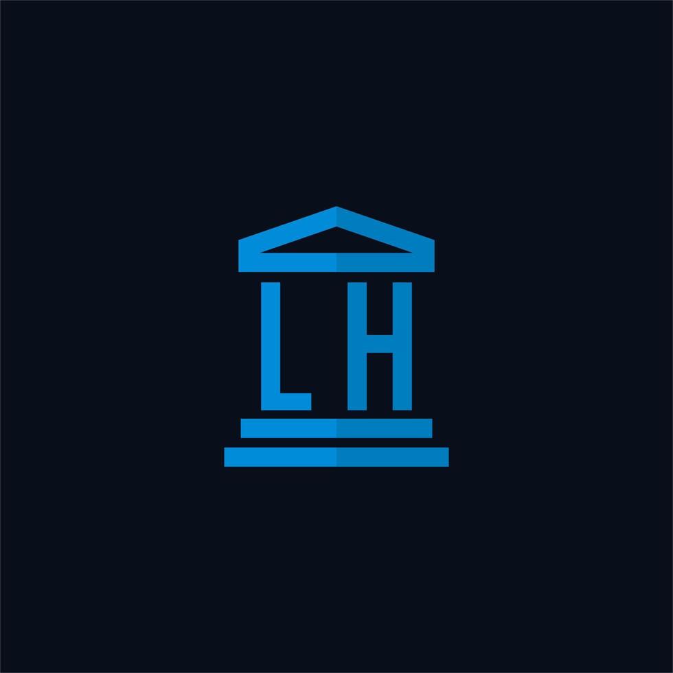 Monograma del logotipo inicial de lh con vector de diseño de icono de edificio de juzgado simple