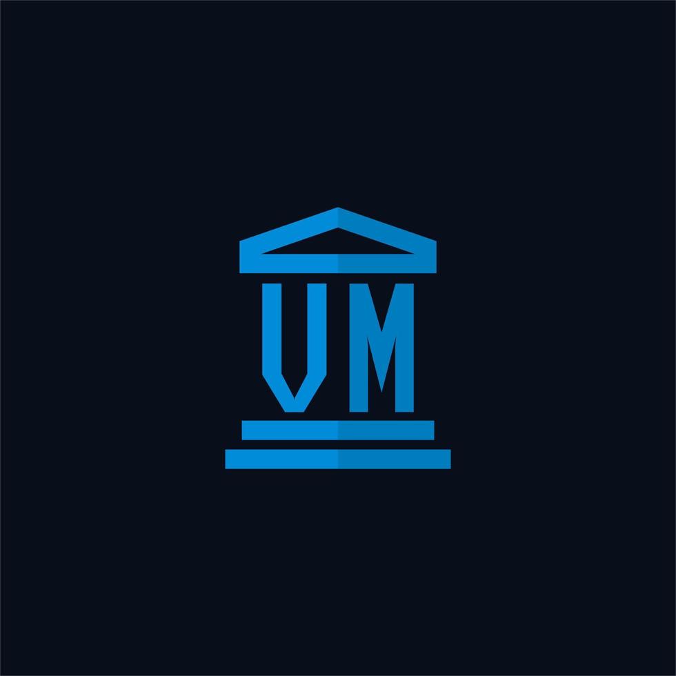 VM initial logo monogram with simple courthouse building icon design vector