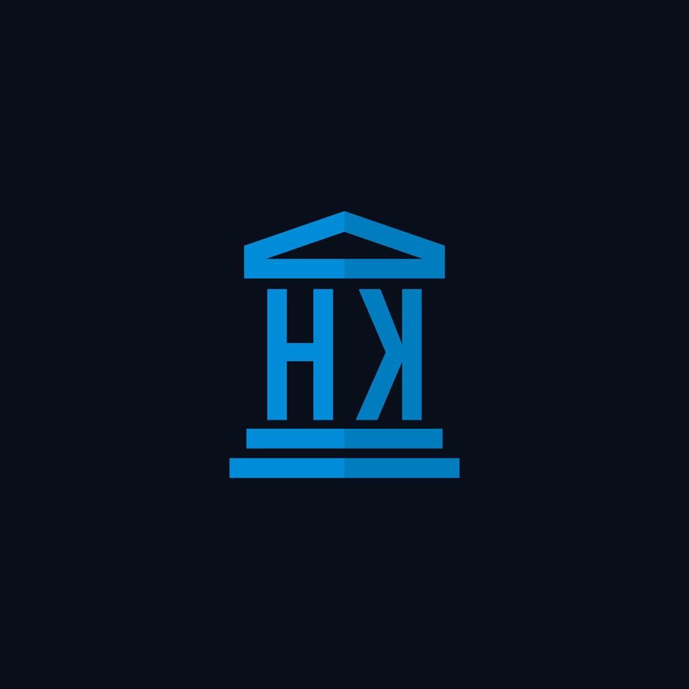 monograma del logotipo inicial hk con vector de diseño de icono de edificio de juzgado simple