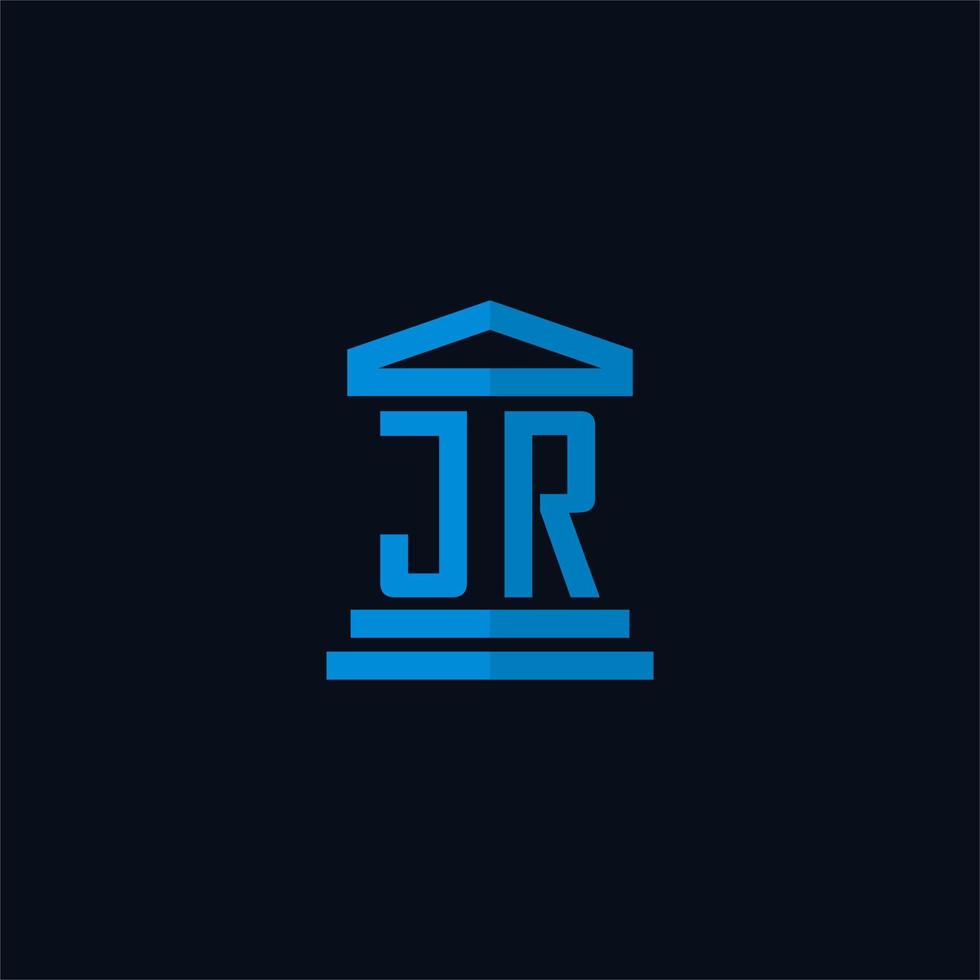 monograma de logotipo inicial jr con vector de diseño de icono de edificio de juzgado simple