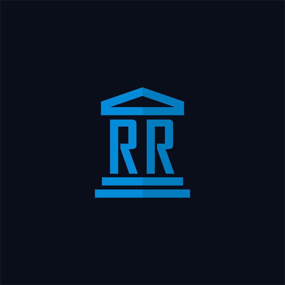 RR initial logo monogram with simple courthouse building icon design vector