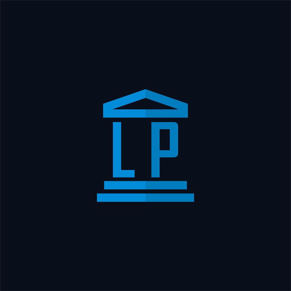 monograma del logotipo inicial de lp con vector de diseño de icono de edificio de juzgado simple