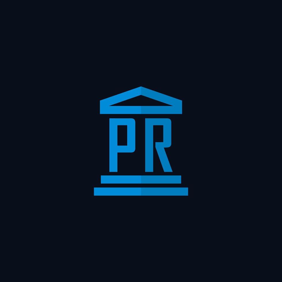 PR initial logo monogram with simple courthouse building icon design vector