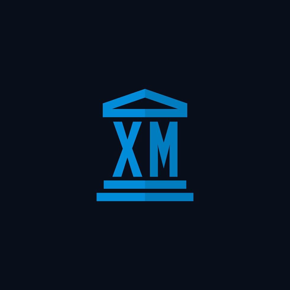 Monograma del logotipo inicial de xm con vector de diseño de icono de edificio de juzgado simple