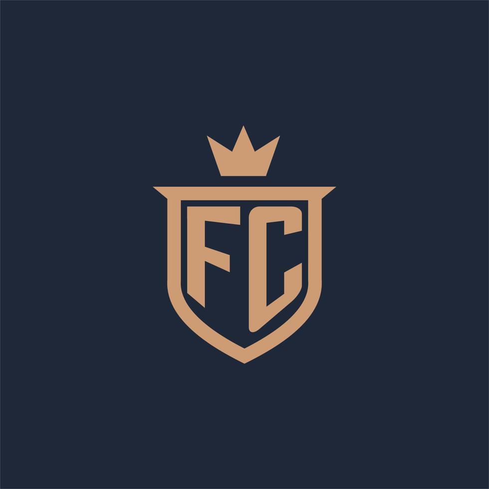 FC monogram initial logo with shield and crown style vector