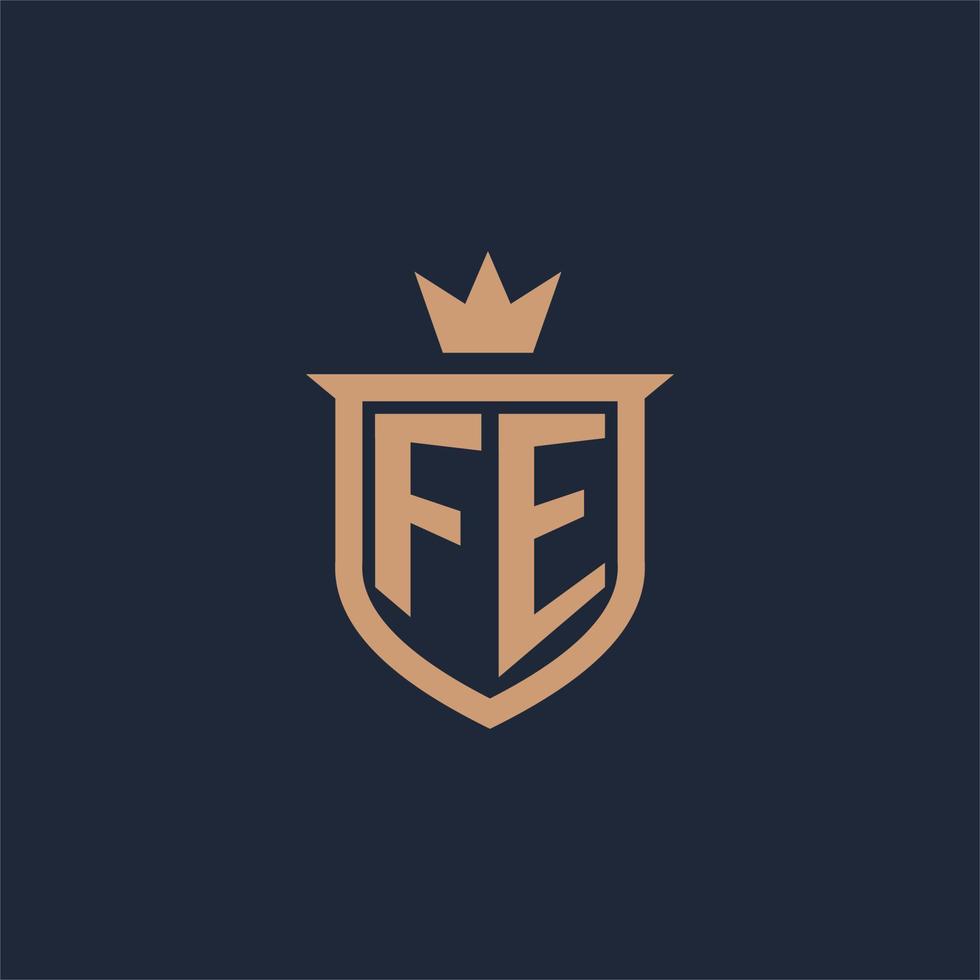 logotipo inicial del monograma fe con estilo de escudo y corona vector