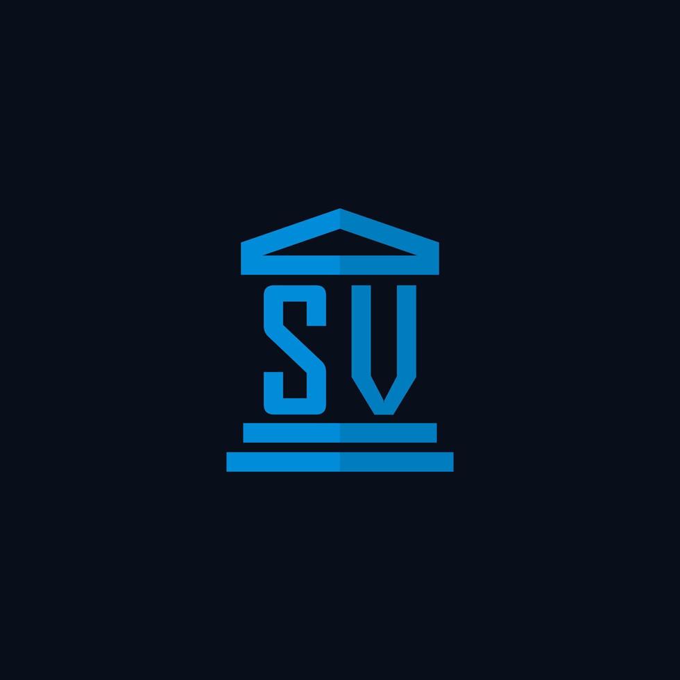 SV initial logo monogram with simple courthouse building icon design vector