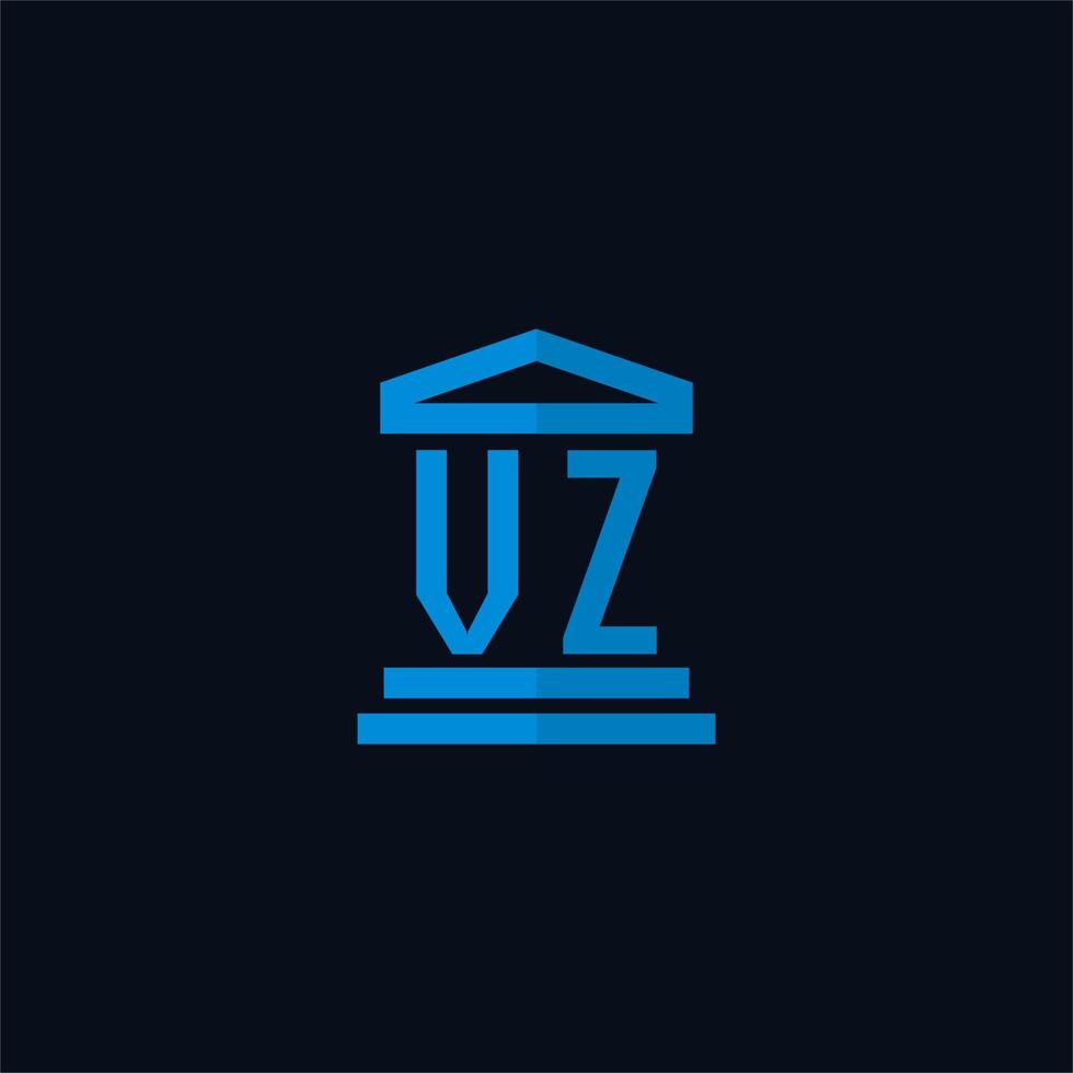 Monograma del logotipo inicial vz con vector de diseño de icono de edificio de juzgado simple