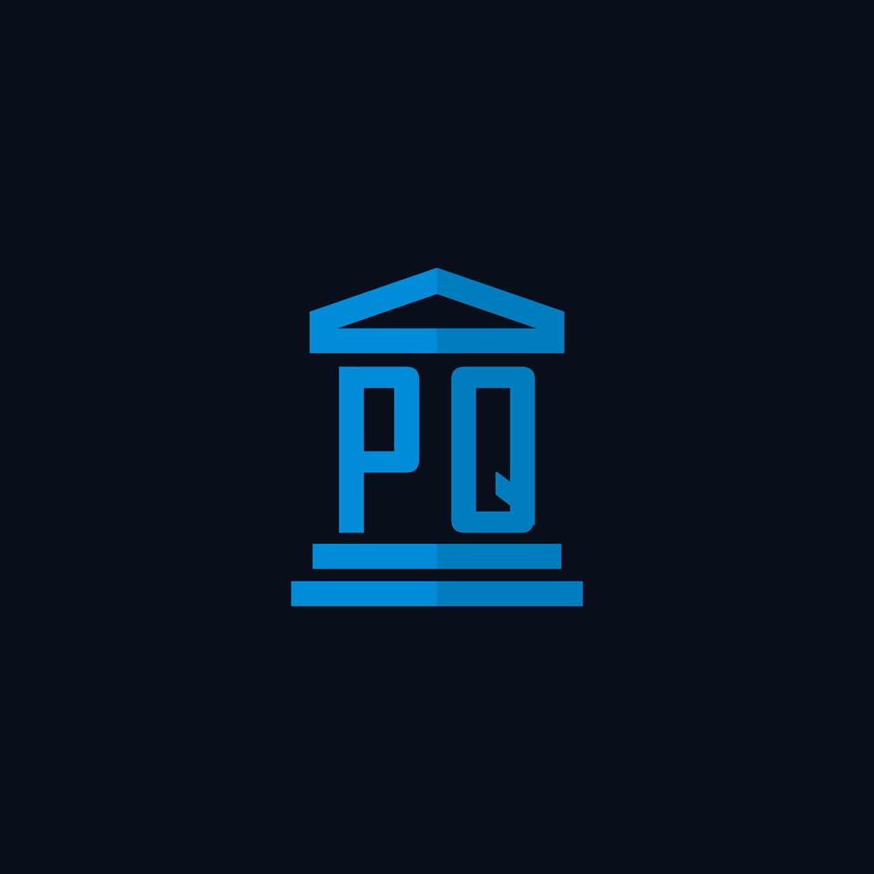 monograma del logotipo inicial pq con vector de diseño de icono de edificio de juzgado simple