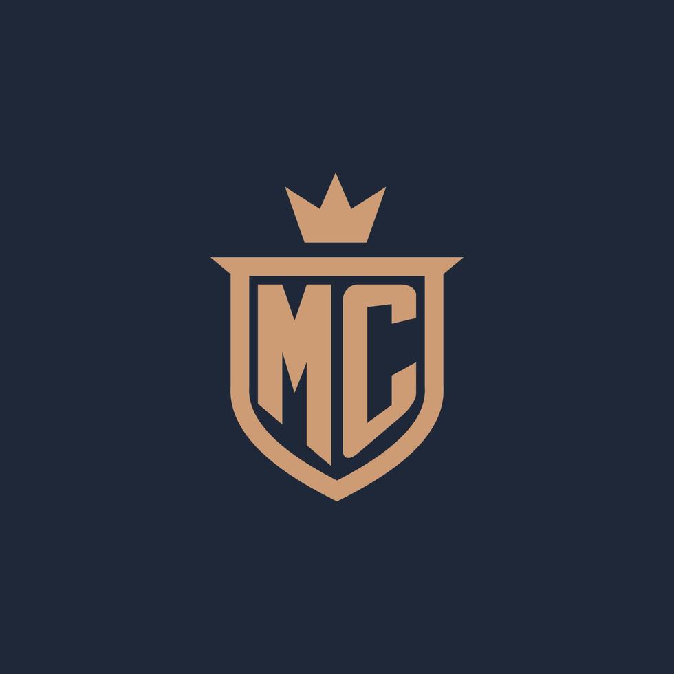 MC monogram initial logo with shield and crown style vector
