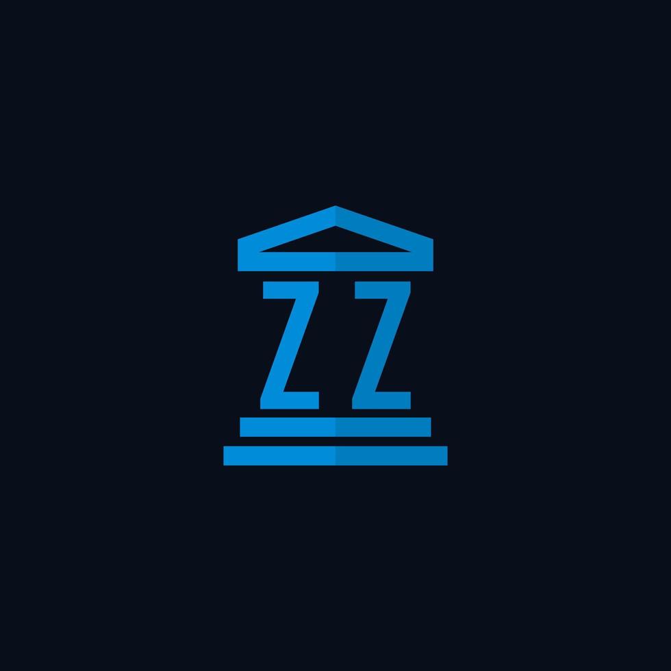monograma del logotipo inicial de zz con vector de diseño de icono de edificio de juzgado simple