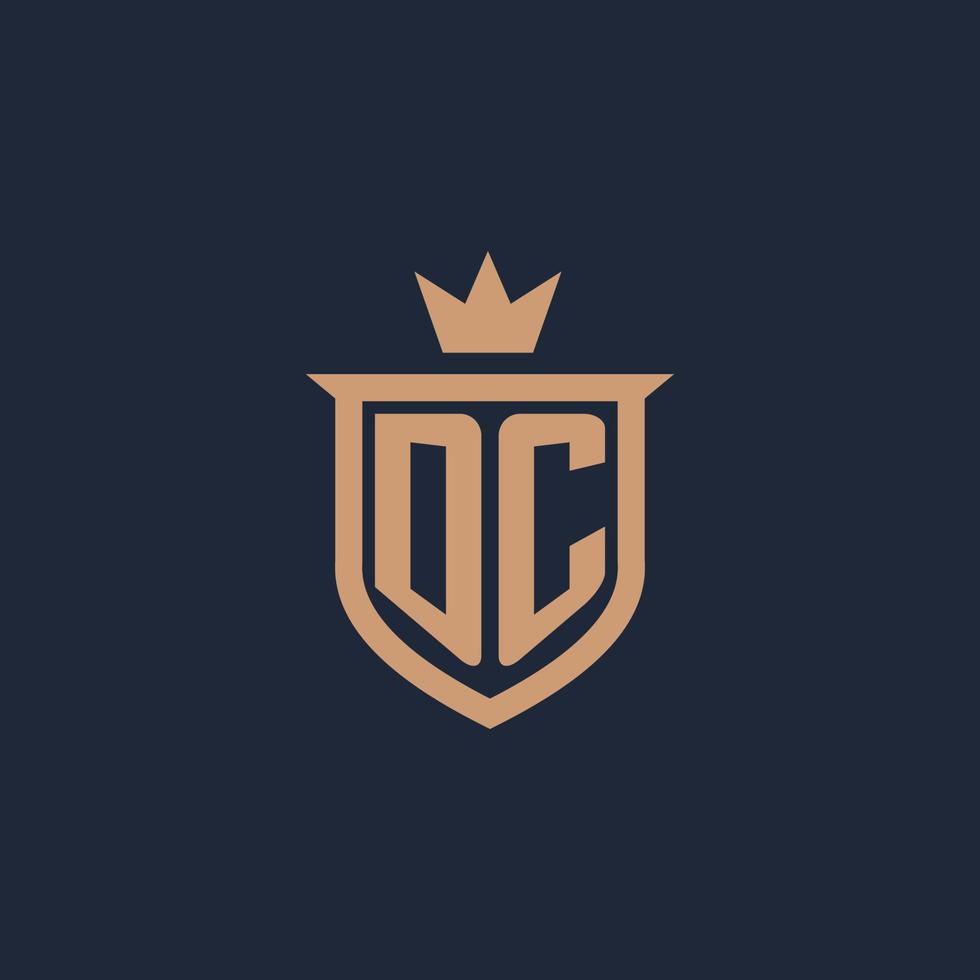 DC monogram initial logo with shield and crown style vector