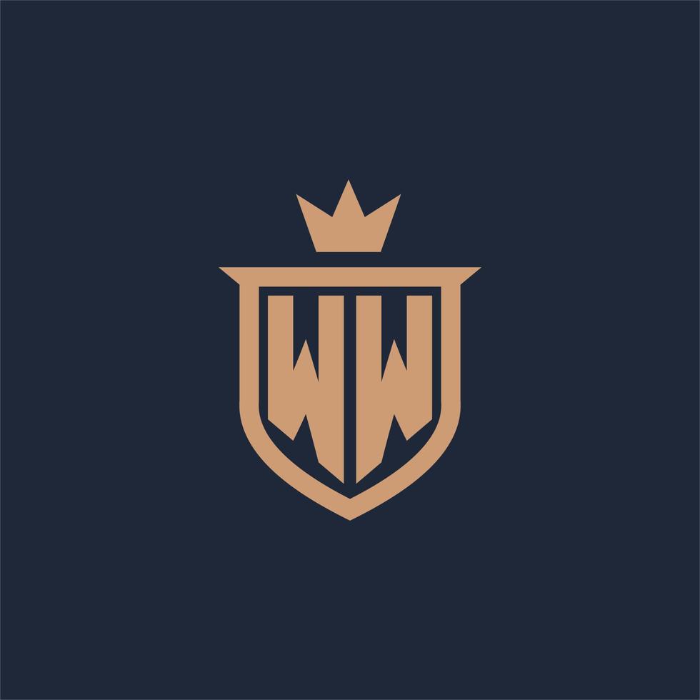 WW monogram initial logo with shield and crown style vector