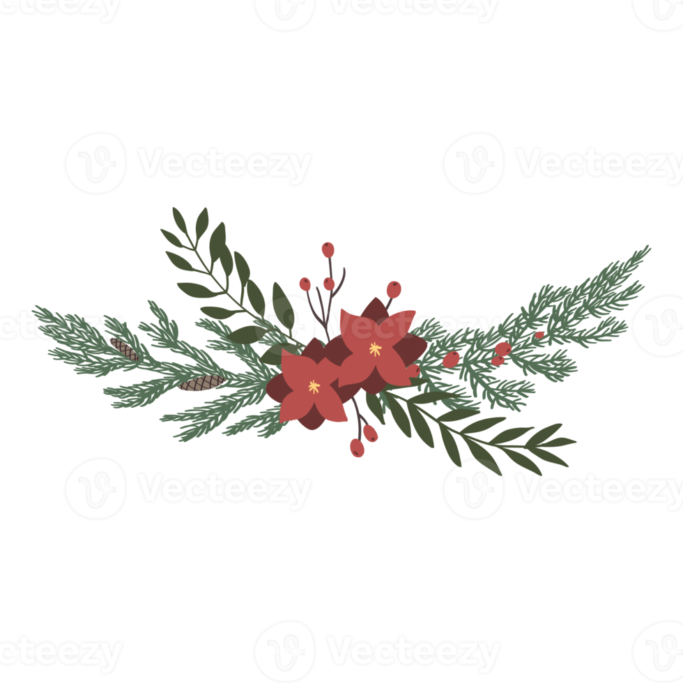pijnboom bladeren en bloemen zijn hand- getrokken in kransen in een geïsoleerd achtergrond. ontwerp elementen voor Kerstmis ontwerp decoraties png