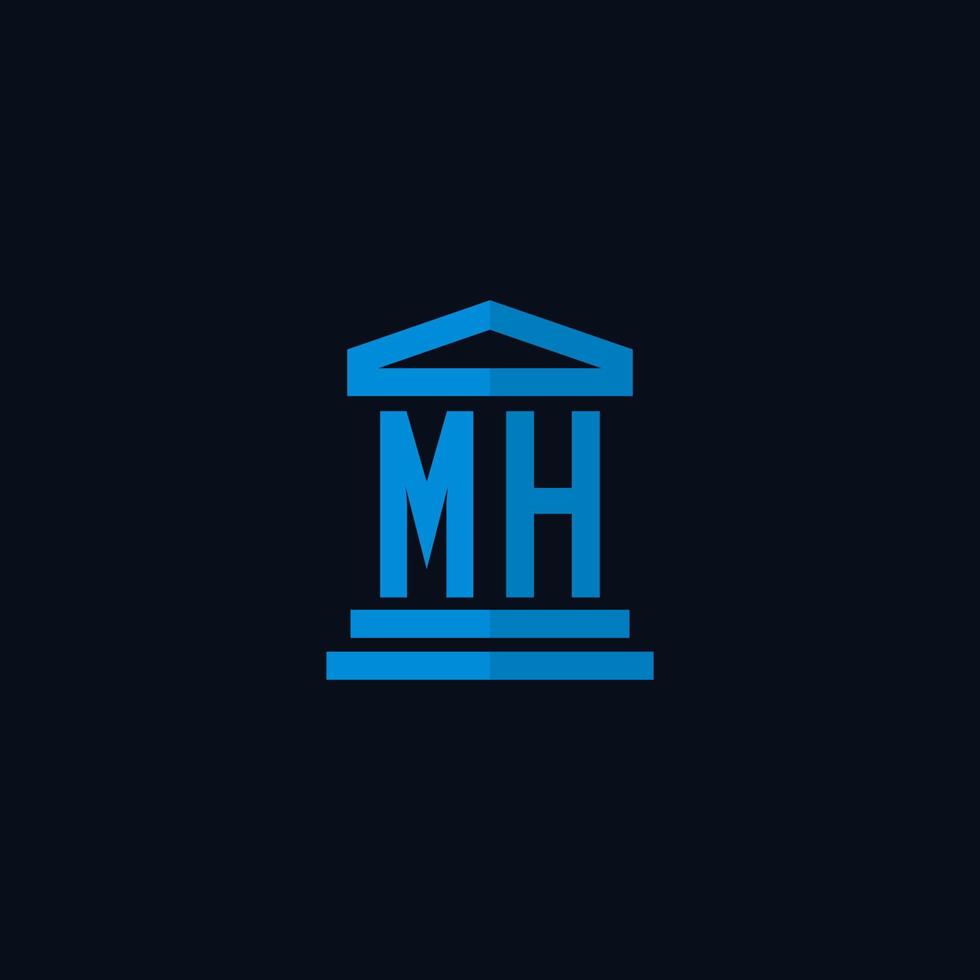 Monograma del logotipo inicial mh con vector de diseño de icono de edificio de juzgado simple