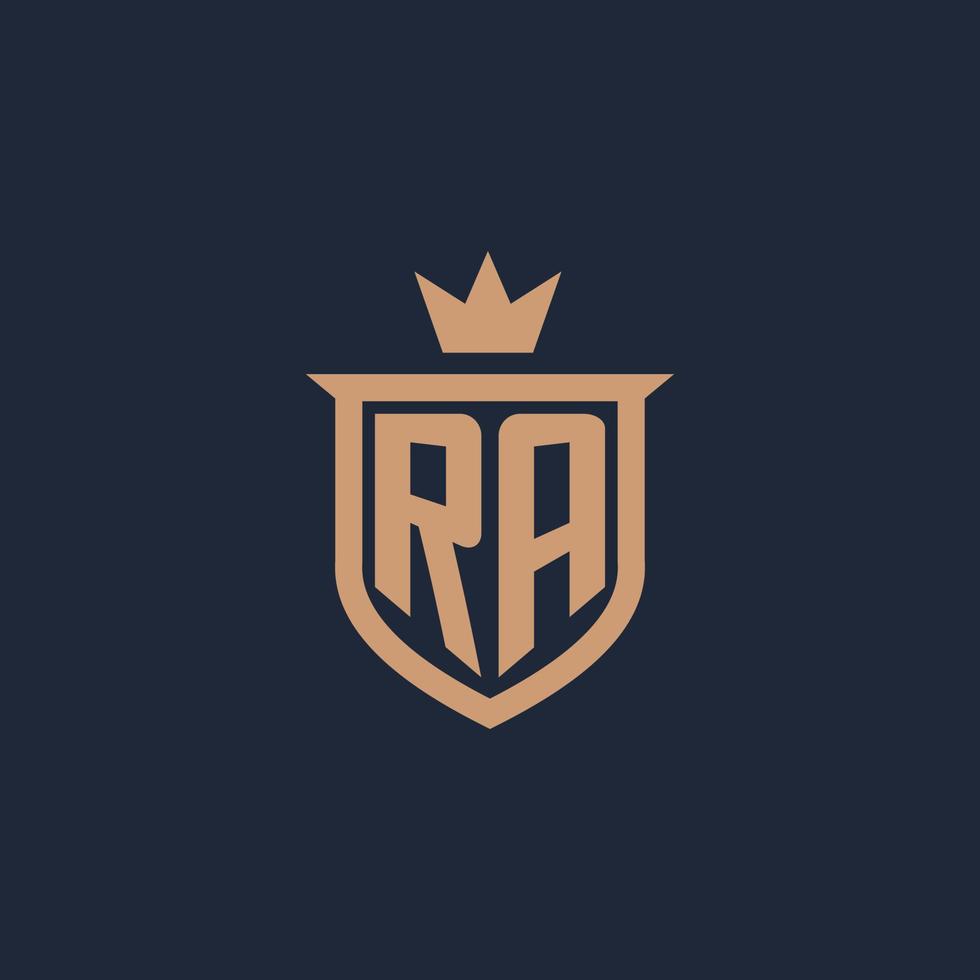 RA monogram initial logo with shield and crown style vector