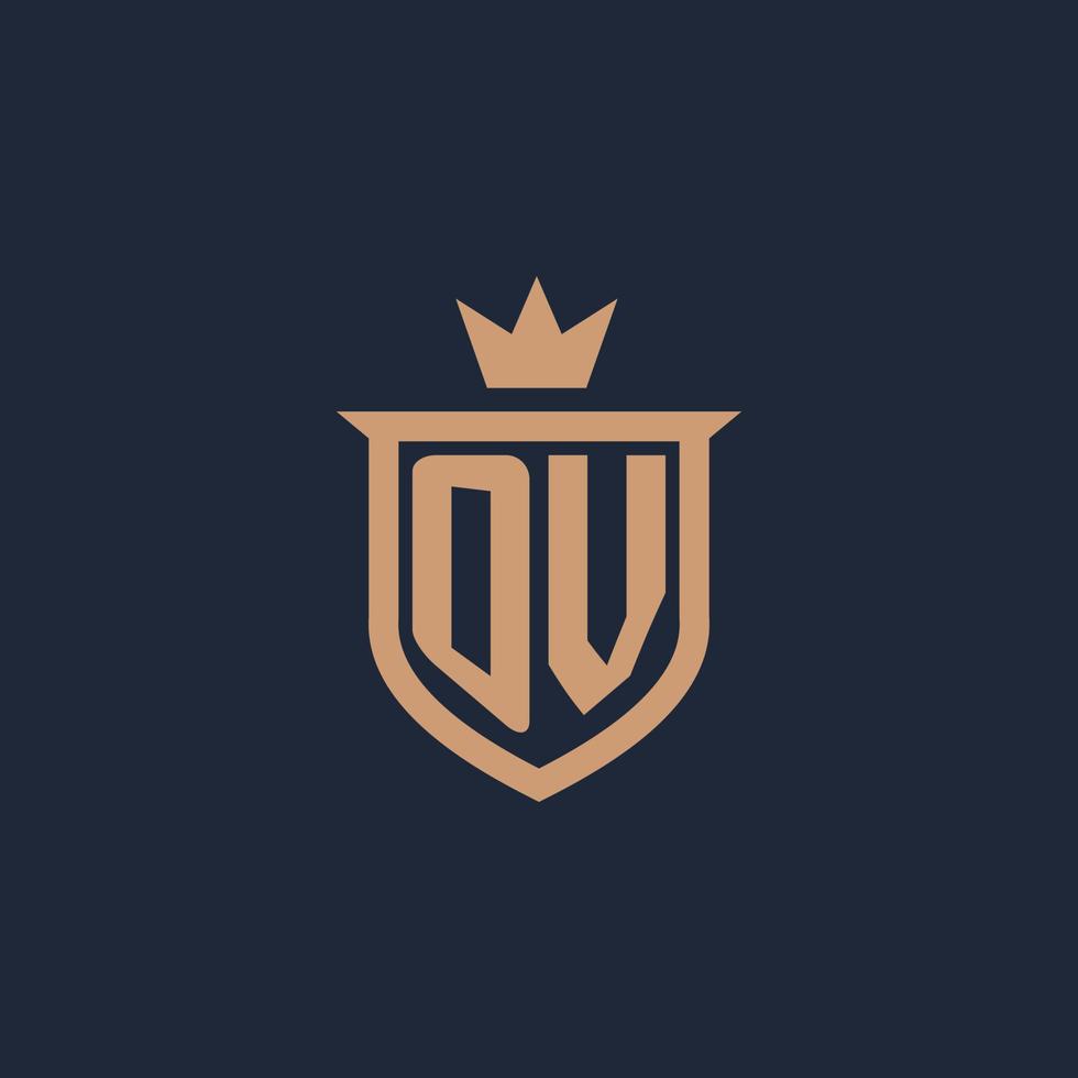 OV monogram initial logo with shield and crown style vector