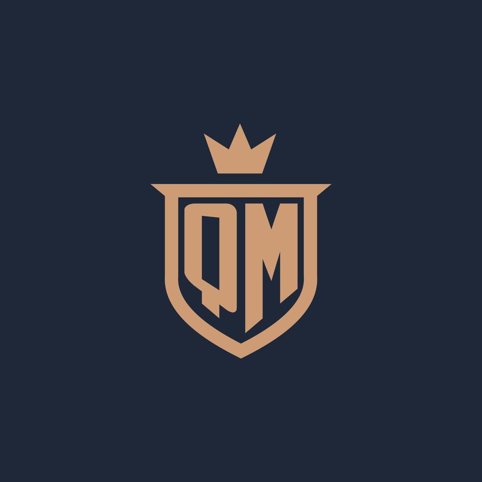 QM monogram initial logo with shield and crown style vector