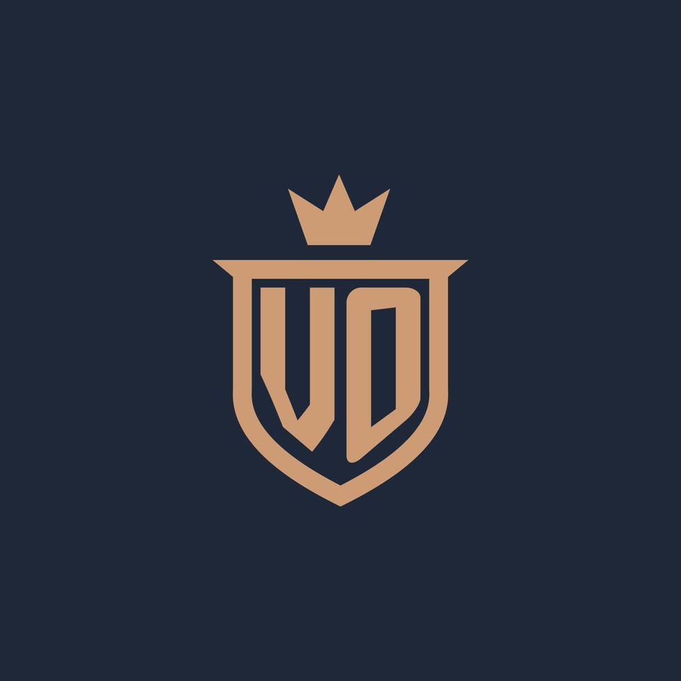 VO monogram initial logo with shield and crown style vector