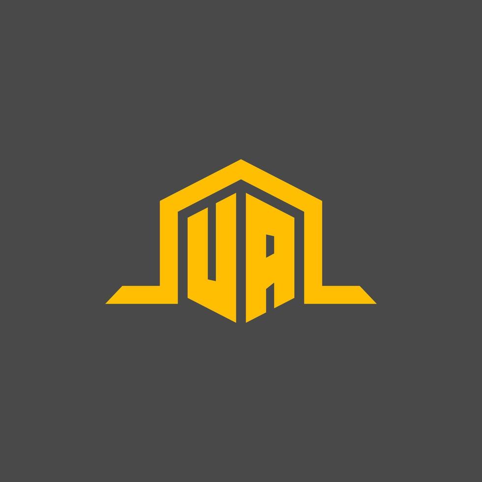 UA monogram initial logo with hexagon style design vector