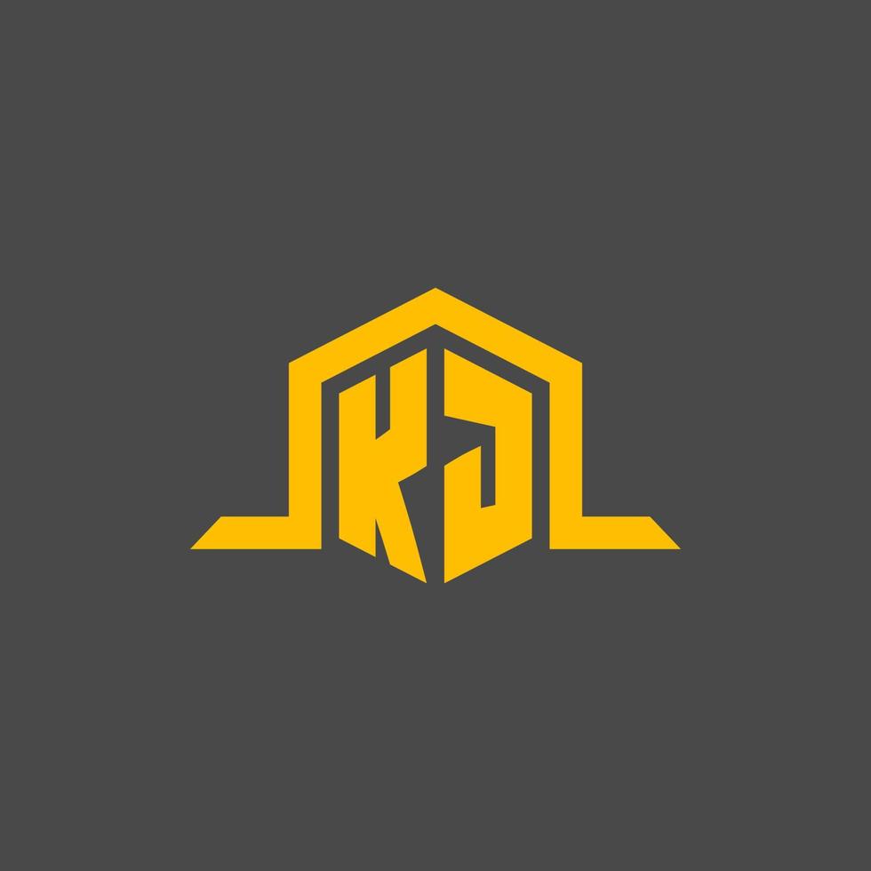 KJ monogram initial logo with hexagon style design vector