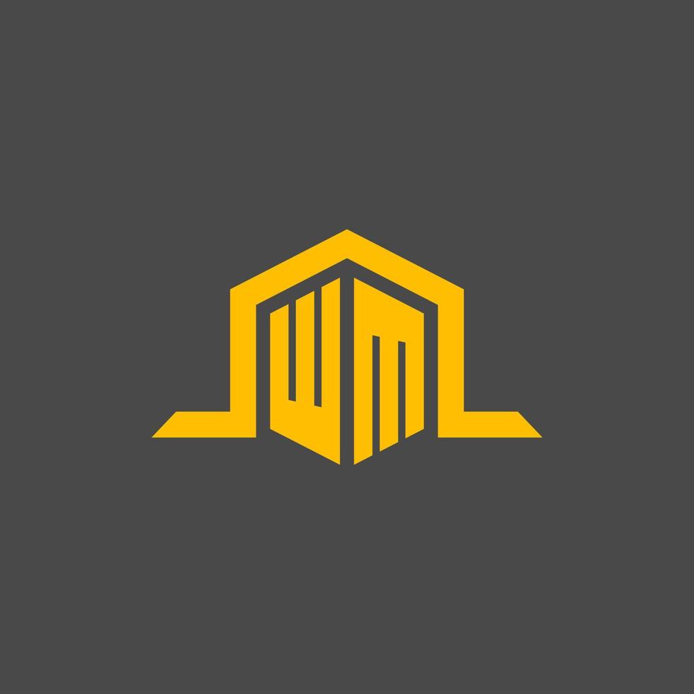WM monogram initial logo with hexagon style design vector