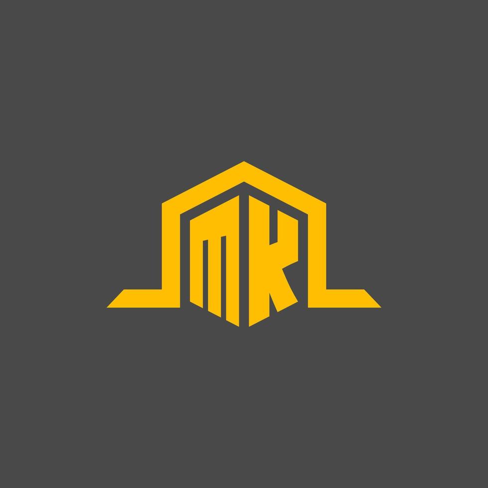 MK monogram initial logo with hexagon style design vector