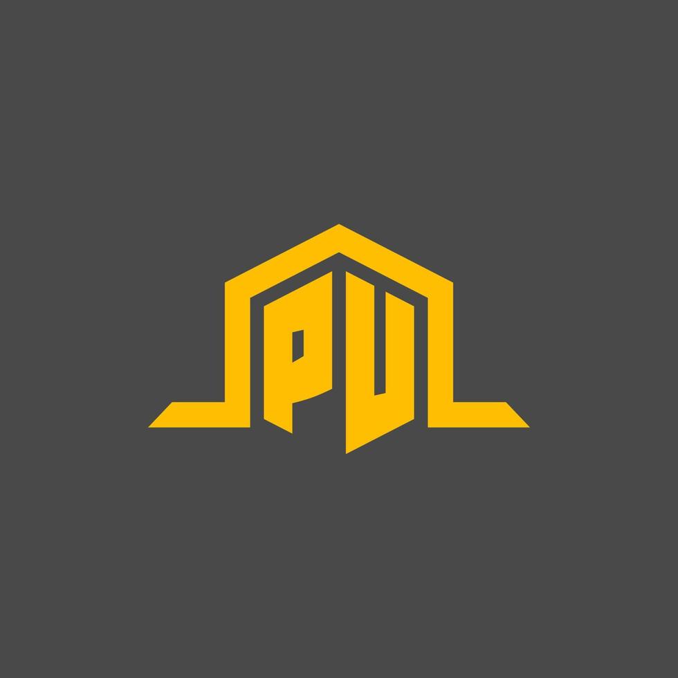 PU monogram initial logo with hexagon style design vector