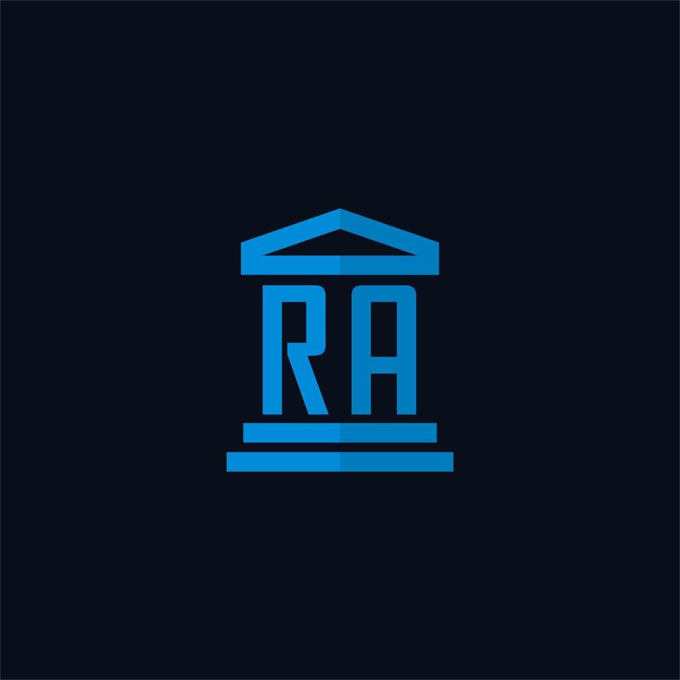 RA initial logo monogram with simple courthouse building icon design vector