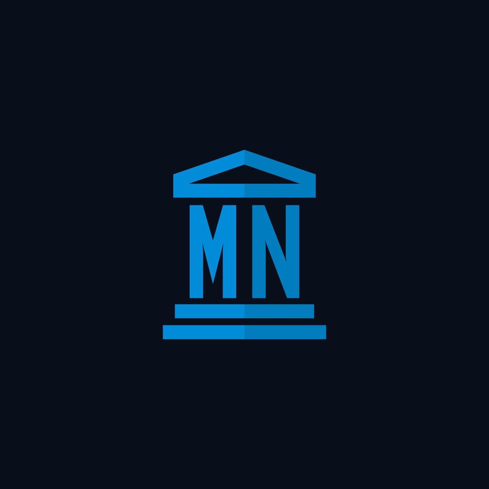 MN initial logo monogram with simple courthouse building icon design vector