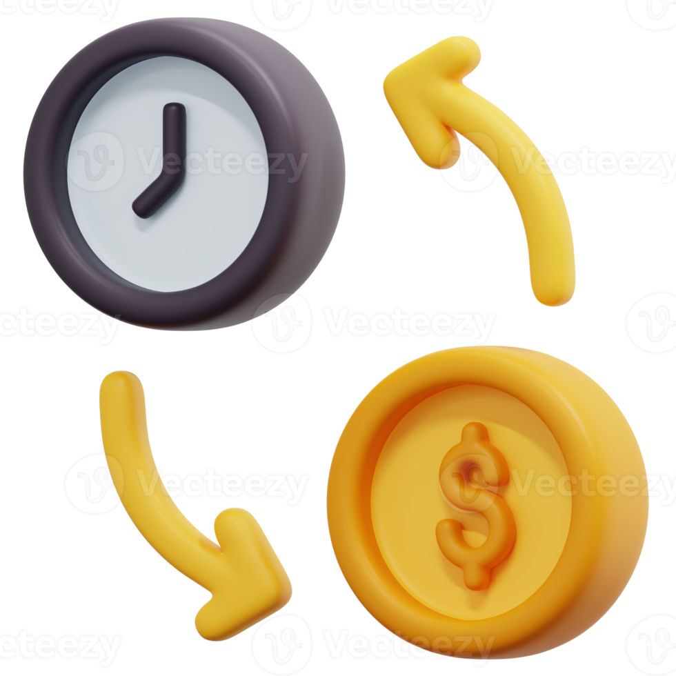 time is money 3d render icon illustration png