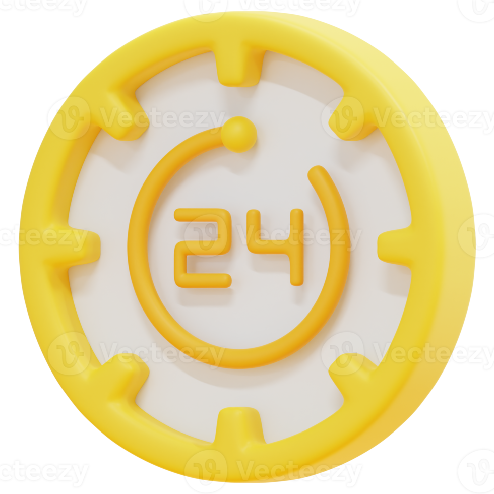 24 hour clock 3d render icon illustration png