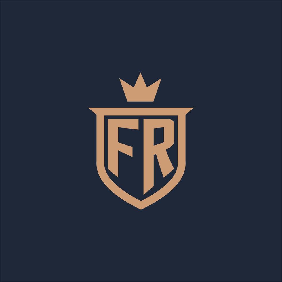 FR monogram initial logo with shield and crown style vector