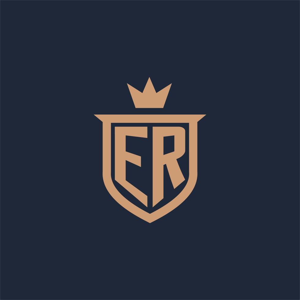 ER monogram initial logo with shield and crown style vector