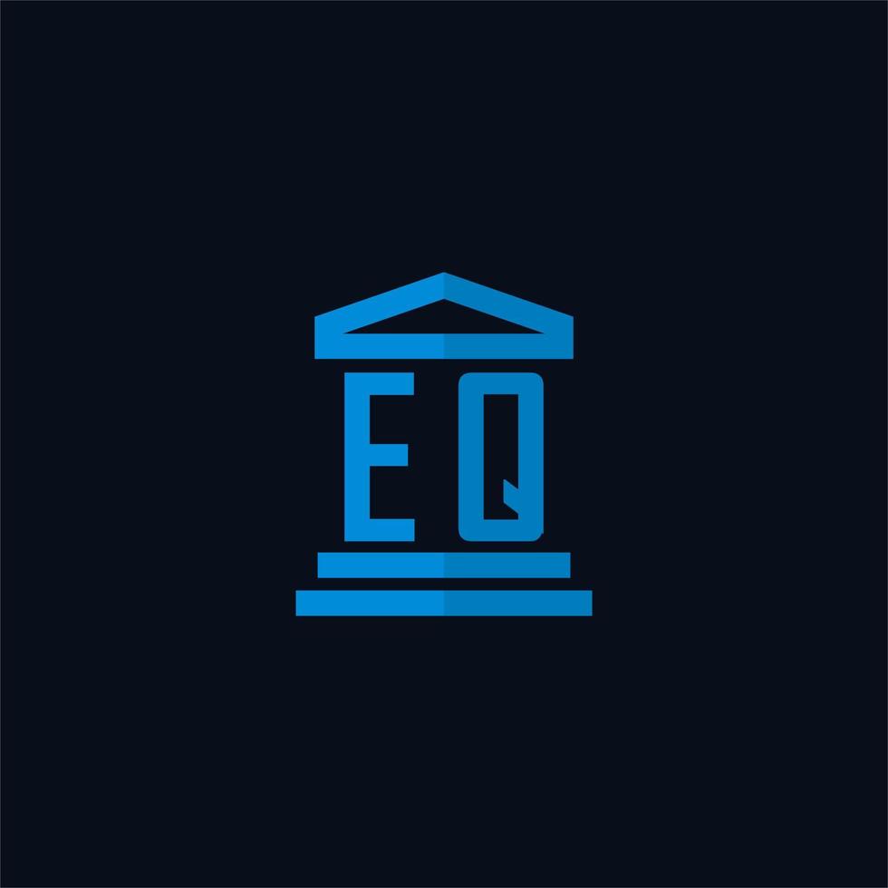 EQ initial logo monogram with simple courthouse building icon design vector