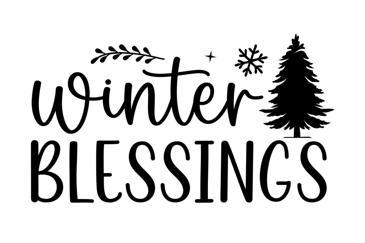 Christmas winter blessings lettering greeting card. Hand-drawn lettering poster for Christmas. Merry Christmas quotes calligraphy lettering isolated on white background, vector illustration.