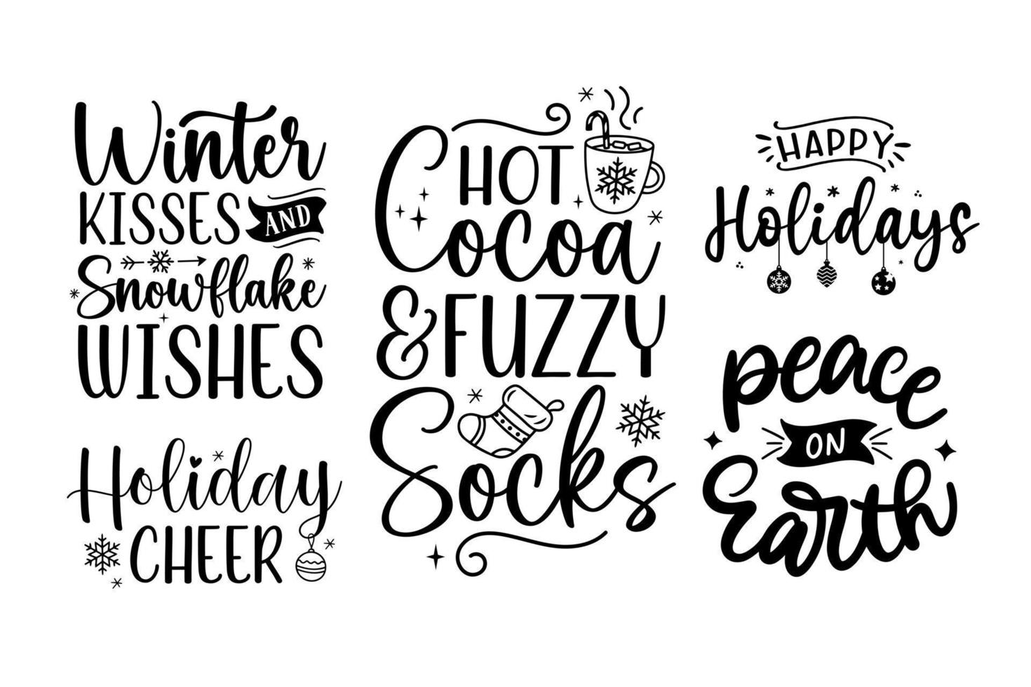 Christmas and winter lettering calligraphy vector set. Hand-drawn lettering poster for Christmas. Merry Christmas winter quotes calligraphy lettering isolated on white background, vector illustration.