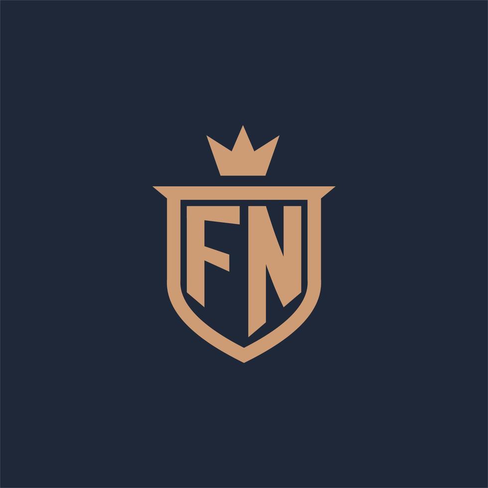 FN monogram initial logo with shield and crown style vector