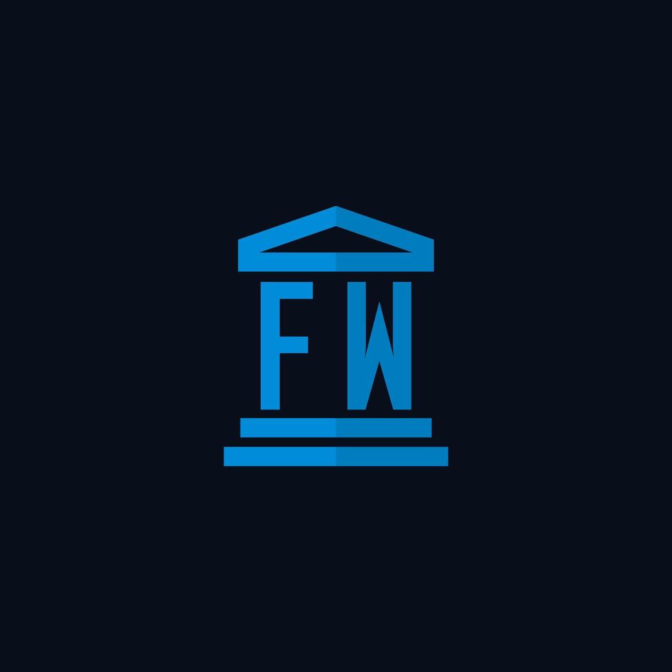 monograma del logotipo inicial de fw con vector de diseño de icono de edificio de juzgado simple