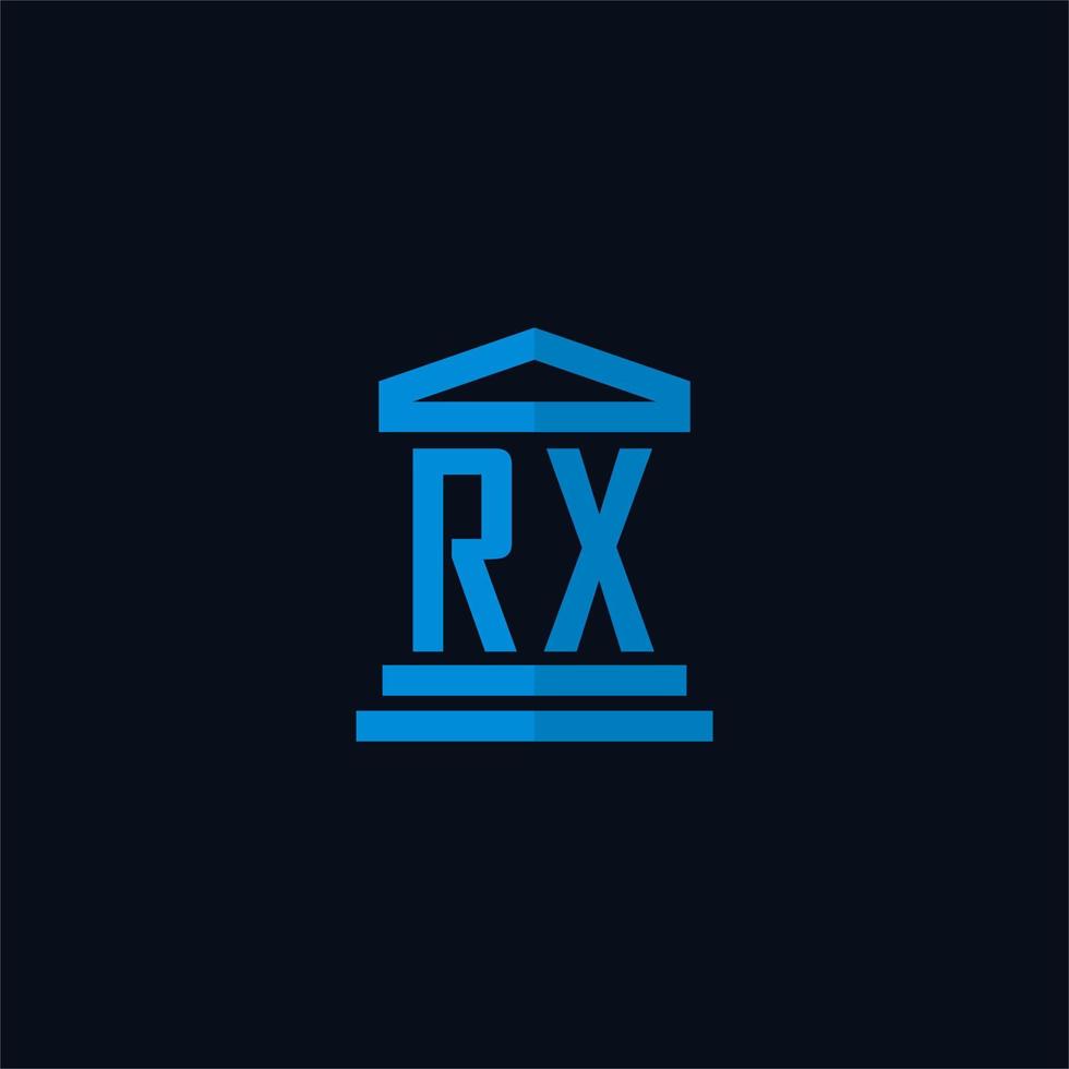monograma del logotipo inicial de rx con vector de diseño de icono de edificio de juzgado simple